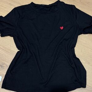 Black Tee with Red Heart Accent